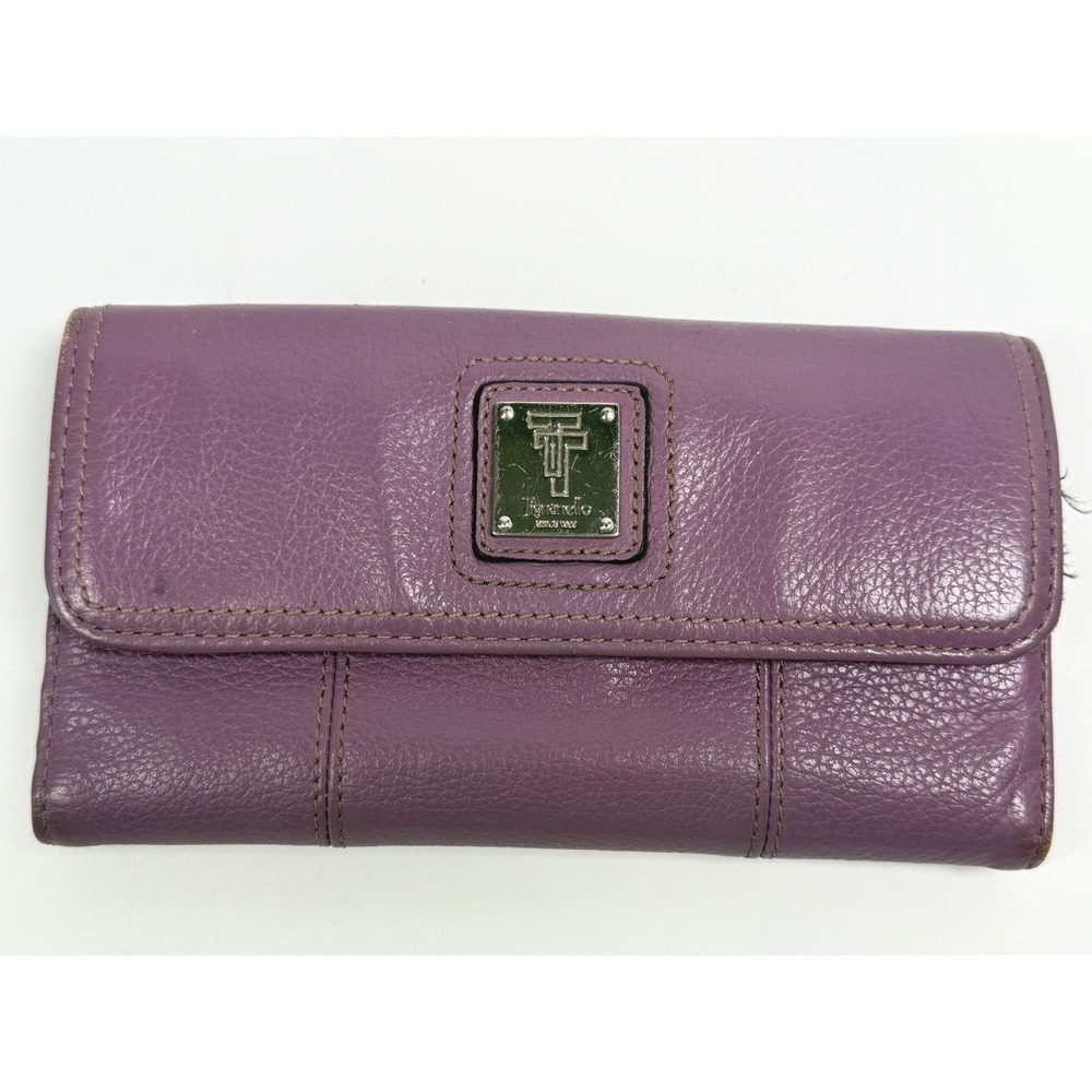 Tignanello Purple Pebbled Leather Tri-Fold Wallet with Exterior Zip Pocket